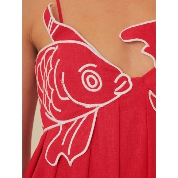 Commense Maxi Dress Embroidered Fish Applique Sleeveless Red‎ Size S - Picture 6 of 13